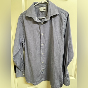 Hickey Freeman New York‎ silver label navy houndstooth shirt classic fit 34/35